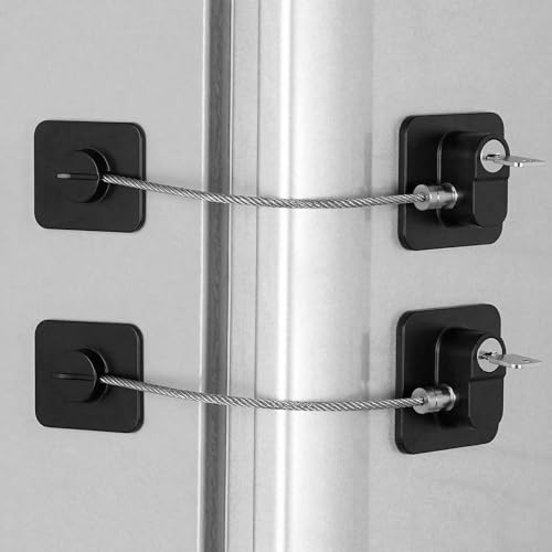 Image of Child Safety Device Refrigerator Door Lock with Key and Adhesives, Cabinet Restrictor Cable for Baby and Toddler, Lock for Cupboards, Drawers, Fridge, Wardrobe, Black, Pack of 1