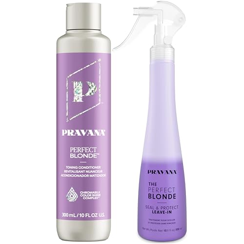 PRAVANA The Perfect Blonde Purple Toning Conditioner & Leave-In | Neutralizes Brassy, Yellow Tones | For Color Treated Hair | Chromasilk Enhances Shine & Protection | Vegan & Paraben Free | 10 Fl Oz