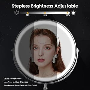 Lighted Makeup Mirror, 8" Rechargeable Double Sided Magnifying Mirror with 3 Colors, 1x/10x 360° Rotation Touch Screen Vanity Mirror, Brightness Adjustable Magnification Cosmetic Light up Mirror 3 41Ij0 0fvDL. SS300