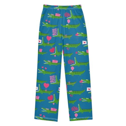 Crocodile Love Heart Boys Long Pants Soft Trousers Elastic Waist Kids Lounge Bottoms with Pockets S-XL