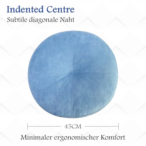 ComfortAce Premium Minimalist Samt Runde Kissen, Luxus 700G 3D silikonisierte Fasern Füllung Runde Kissen für Sofa und Bett Dekoration, 45cm Durchmesser, Luftig Blau