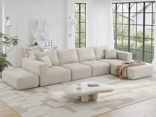 CUGOAO 150' Modern Boneless Sectional Couches for Living Room,Oversized Modular Sectional Sofa,Extra Deep 6 Seater,Plush Comfy Cloud Couch with Flexible Layout,No Assembly Required,Beige Chenille