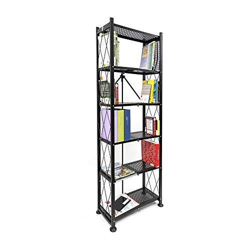 Image of Origami 6-Shelf Bookcase | Open Style, Organizer Deco Rack, Large Book shelf, Tall Bookcase, Living room shelving, Freestanding, No assembly /no tools required, Modern Vertical Furniture | Black