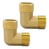 Hooshing 2PCS 3/4' GHT Male to Male Garden Hose Elbow Connector Brass 90 Degree Pipe Fitting for RV Water Hose