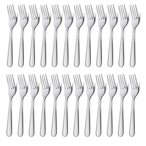Unokit 24-Piece Stainless Steel Dinner Forks Silverware - 7.1 Inch Silver Dinner Forks Set of 24 Flatware Set for Home Kitchen or Restaurant Mirror Polished Dishwasher Safe