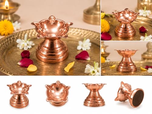 Image of Copper Diya for Puja Small Size Kodia Pooja Home Set Tamba Diva ka Traditional Dia for Diwali Gifting Distributing Handheld Badha Kodiya 3.3 cm Dia Pack of 6