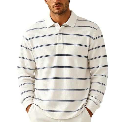 Mens Rugby Polo Henley Collared Button Long Sleeve Waffle Shirt Men - image 1