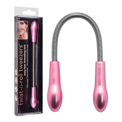 Lindo Twist-N-Roll Tweezer - Spring Facial Hair Removal Tool, Natural Threading, Stainless Steel, Remove Unwanted Hair on Upper Lip, Chin, Cheek, and Neck, Travel Pouch Included (Pink)