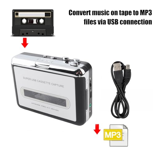 Image of Wendry Cassette Player USB Cassette to MP3 Converter, Portable USB Tape to MP3 Capture Converter Stereo Audio Music Player Cassette Player