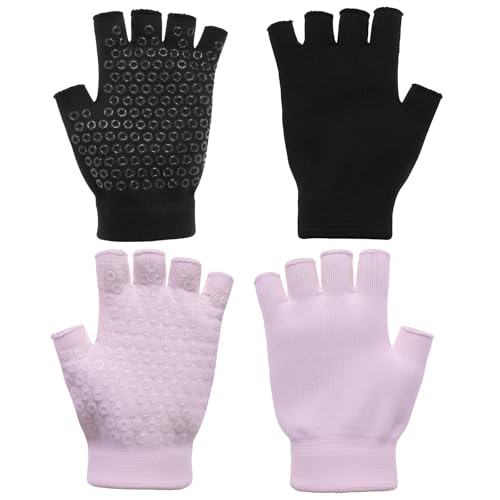 TIESOME 2 Pairs Non Slip Fingerless Yoga Gloves for Women,