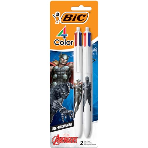 BIC Bolígrafo retráctil de 4 colores con personajes de Los Vengadores de Marvel, punta media de 1 mm, 2 unidades en tinta surtida