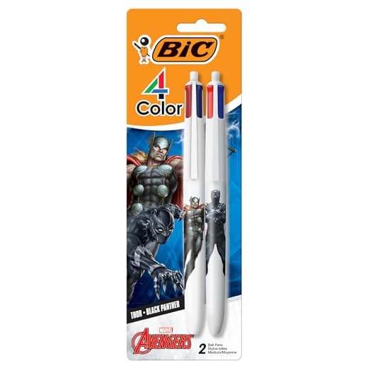BIC Bolígrafo retráctil de 4 colores con personajes de Los Vengadores de Marvel, punta media de 1 mm, 2 unidades en tinta surtida