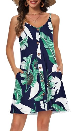 Koerye Vestido de Playa para Mujer Vestido de Bikini Casual Suelto Casual Correa Cuello en V Vestidos Verano Bikini Cover Up Pareos Ropa Traje de Baño Vestido sin Mangas(Verde,L)