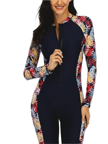 HEUchuan Traje de baño Deportivo una Pieza for Mujer, Traje Manga Corta/Larga con Cremallera Frontal, Surf (sin Sujetador Incorporado) para Surfear en el océano(Color 5,M)