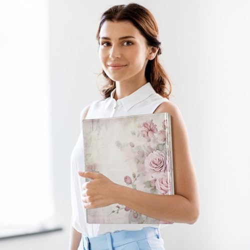 Image of 3 Ring Binder Pink Rose Flower Muted Color 1.5 inch Binders Three Ring Binders with Clipboard Fit 8.5'' x 11'' Paper 3 Interior PVC Clear Pockets for Office Supplies