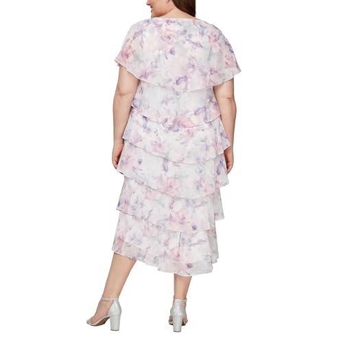 Image of S.L. Fashions Women's Floral Tiered Spring /Summer Wedding Guest, Cocktail Dress, Special Occasion (Plus Size)