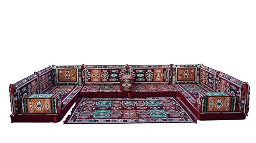 arabicsofa U Shaped Maroon Arabic Sofa Seating Set – Low Modular Sofa for Living Room