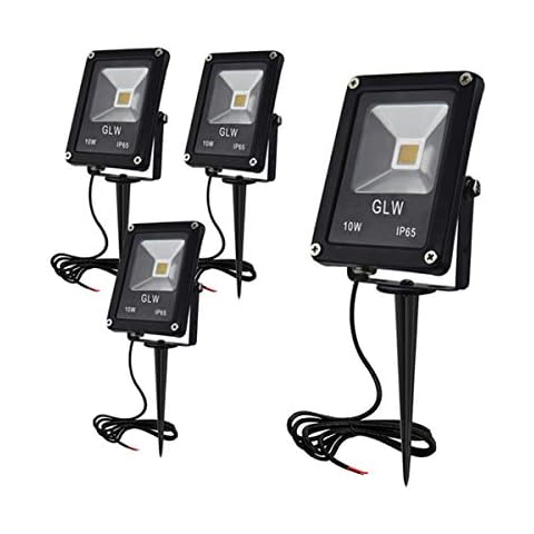 GLW 10W LED Landscape Lights 12V Low Voltage Outdoor Spotlights Warm White 3000K IP65 Waterproof with Spike Stand for Garden,Yard,Deck,Step [4 Pack] Cover