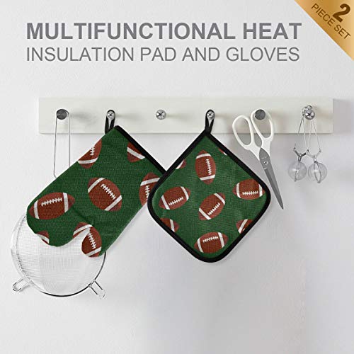 Oven Mitts Pot Holder Sets - Brown American Football Balls Oven Gloves Hot Pads Non-Slip Potholders For Kitchen Bbq Grilling Baking #TOP2