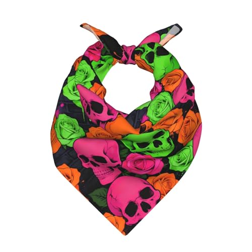 PKWKTKY Neon Rose Skull Glow in The Dark Fashion Silk Head Scarfs for Women and Men, Bandana Hair Wrap Headscarf Lightweight Neck Scarves 22 x 22 Inch