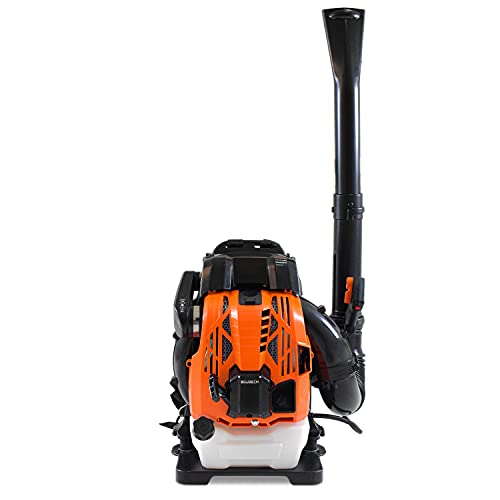 BOUDECH Souffleur de feuilles avec sac à dos 4 temps, 75,6 cc, 2,5 kW, dossier ergonomique avec bretelles rembourrées Max-Comfort et vitesse de soufflage...