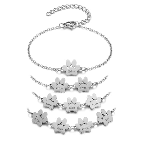 JSDDE Personalisiertes Armband mit Gravur Hunde Katze Pfoten Namenarmband Gedenkschmuck Individuelle Geschenk für Tierliebhaber