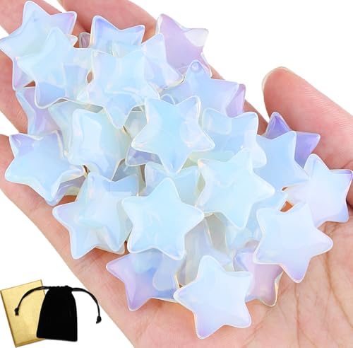 DUQGUHO 20 Pcs Opalite Crystals Star Healing Crystal Set Polished Stone Protection Sacred Meditation Energy Reiki Balancing Opal Crystal