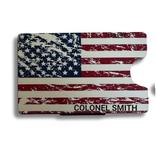 Storus Smart Wallet RFID Blocking Card Holder Money Clip for Men, Military, Veterans, Gift with Engraving Option on Flat Side - Distressed American Flag2
