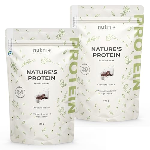 Nutri + Eiweißpulver Schokolade 500 g ohne Süßungsmittel, Gluten, Zucker, Whey - natürliches Proteinpulver- Natures Eiweiß Protein Pulver Schoko vegan