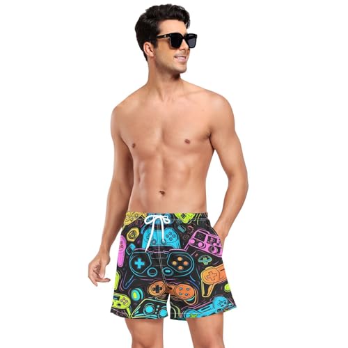 Colorful Video Game Controllers Mens Swim Trunks, 4.7" Inseam Quick Dry Lightweight Swimming Shorts#763