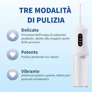 Idropulsore Dentale Portatile Idrogetto per Pulizia Denti Tartaro Irrigatore Orale, Water Flosser con 4 Düsen 1 Ladekabel