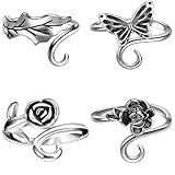 KYLELOVE 4 Pcs Adjustable Aluminium Crochet Yarn Tension Ring for Crocheting, Modern Knitting Ring for Finger Tensioner Loop, Cat Peacock Rose and Butterfly Design