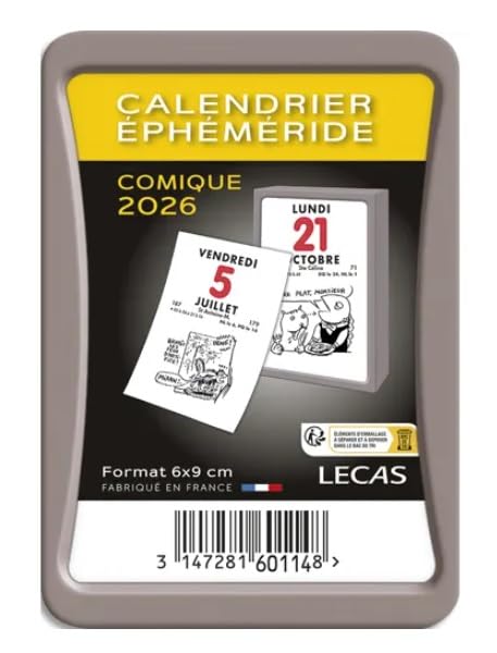 LECAS Bloc Ephéméride Comique à Coller - Janvier 2026 à Décembre 2026 - Format 60 x 90 mm