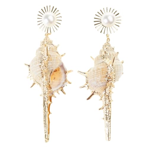 Conch Earrings Beach Vacation Style Imitation Pearls Eardrop Trendy Souvenir
