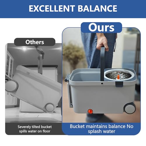 KZKR Spin Mop and Bucket Set with Wheels - 180° Mop System and 6 Washable Microfiber Pads for Home Cleaning