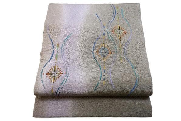 Amazon.co.jp: 品 名古屋帯 縮緬地 グレー よろけ縞 3m76cm 正絹  