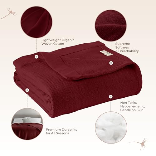 Image of 100% Organic Cotton Blanket - GOTS & Fairtrade Certified Organic Cotton Throw Blanket for Bed with a Heavy & Breathable Single Knit Weave - Great as Bedspread or Coverlet (Burgundy, Twin)