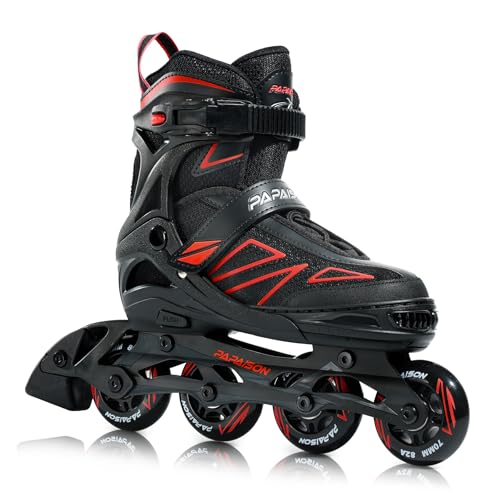 PAPAISON Boys Inline Skates Ages 5-8 8-12, Adjustable Size Beginner Roller Skates Blades for Kids Youth (Red, Small - Little Kid (11C-13C US))