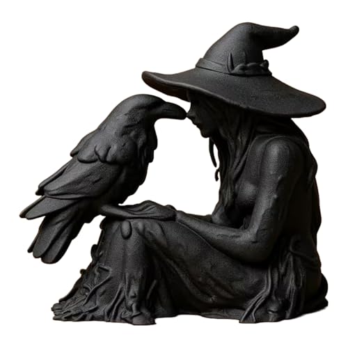 pusicul 3D Printed Witch Statue Gothic Decor Halloween Desk Resin Sculpture with Stable Base - Figure Fall Decorations for Home