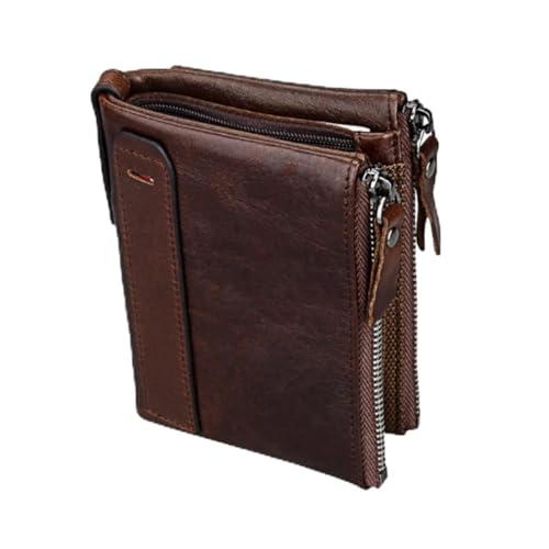 Portefeuille en cuir marron pour homme avec fermeture éclair pour la ville