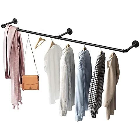 Yahoms 180cm Long Pipe Cloths Rack, Industrial Pipe Clothes Rail, Cloths Hanging Rail Wall Mounted Clothes Rail Heavy Duty Garment Rack Detachable Wall Rail for Clothes Cover