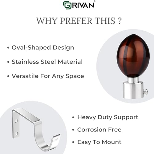 Image of Stainless Steel Curtain Bracket Parda Holder with Support 1-Inch Rod Pocket Finials Designer Door and Window Rod Support Fittings, Curtain Rod Holder (Brown Glossy, Pair of 6)