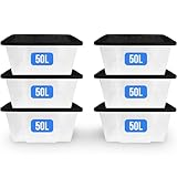 KAPCO Large Storage Boxes with Lids 50 Litre (6 Pack) – Heavy Duty Stackable Plastic Container | Durable & BPA Free | Ideal for Clothes, Toy Storage, or Garage Organisation | 50L (Set of 6) | Bulk Buy