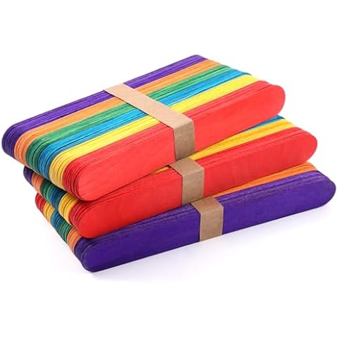 XKDOUS 150 Pcs 8'' Jumbo Colored Popsicle Sticks, Large Popsicle Sticks for Crafts, Natural Colored Wooden Craft Sticks, Rainbow Ice Cream Sticks for DIY Crafting, Kids Education Cover