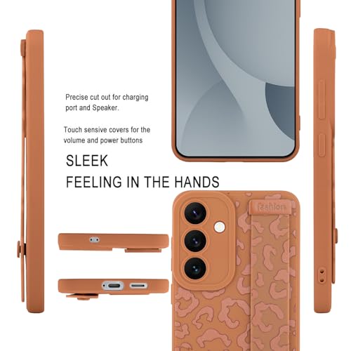 Image of Compatible with Samsung Galaxy S25 Case with Strap Wrist Brown | Cheetah Print Shockproof Soft TPU Protective Cover for Women Girls, Slim Anti Scratch Case 6.2 Inch, Brown