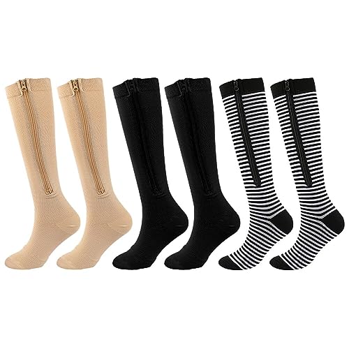 PHEZEN Zipper Compression Socks,3 Pairs 15-20 mmHg Closed Toe Compression Stockings for Men Women Running Nurse Athletic, XXL2