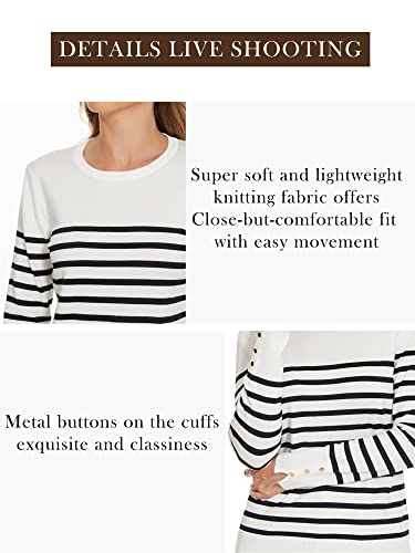 Image of Sweaters for Women Striped Crew Neck Pullover Sweater Lightweight Long Sleeve Fall Knit Tops
