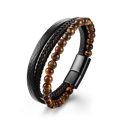 Dochais Pulseras De Cuero y Acero Inoxidable, Tejido a Mano (1Pcs)