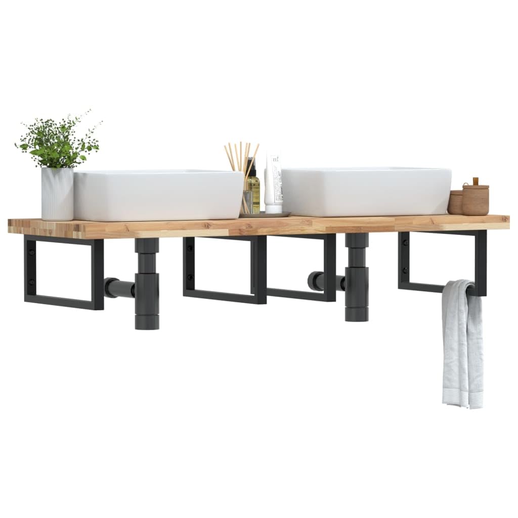Plan de toilette en acacia massif 160 x 50 x 4 cm pour créer une double vasque suspendue
