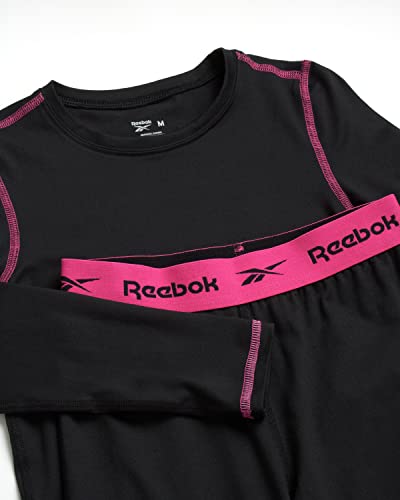 Reebok Girls’ Thermal Underwear Set – Performance Base Layer Long Sleeve T-Shirt And Leggings (S-L), Size Medium, Black #TOP2